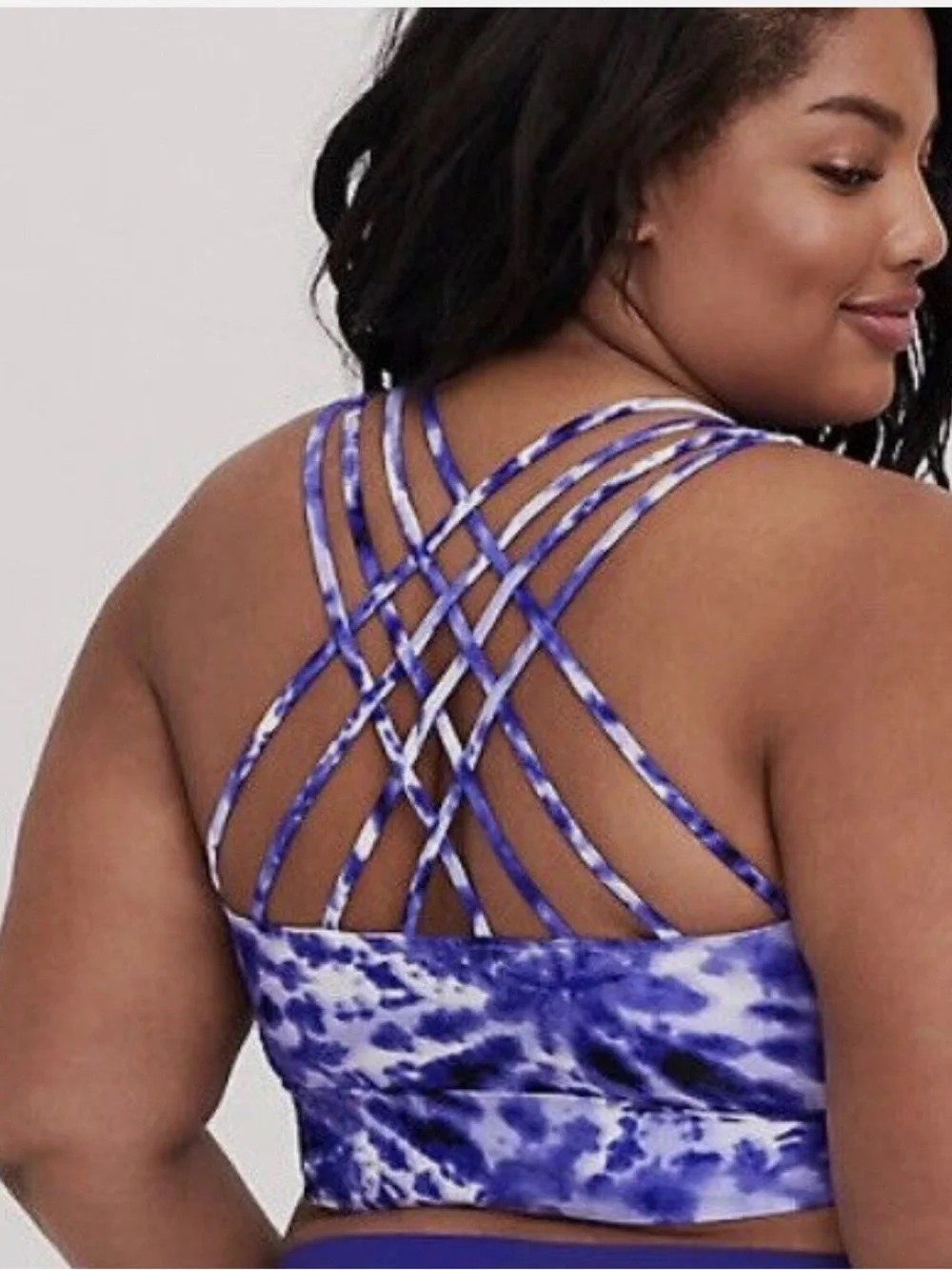 torrid Blue Tie-Dye Scoop Neck Active Bikini Top